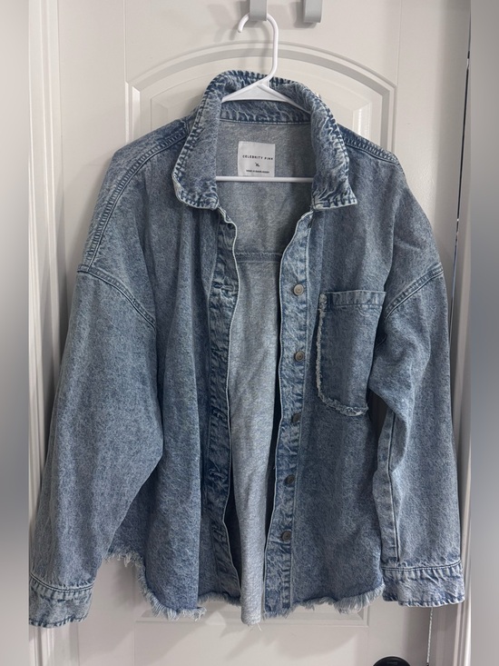Celebrity Pink Jackets & Blazers - Celebrity Pink Faded Blue Distressed Denim Shacket